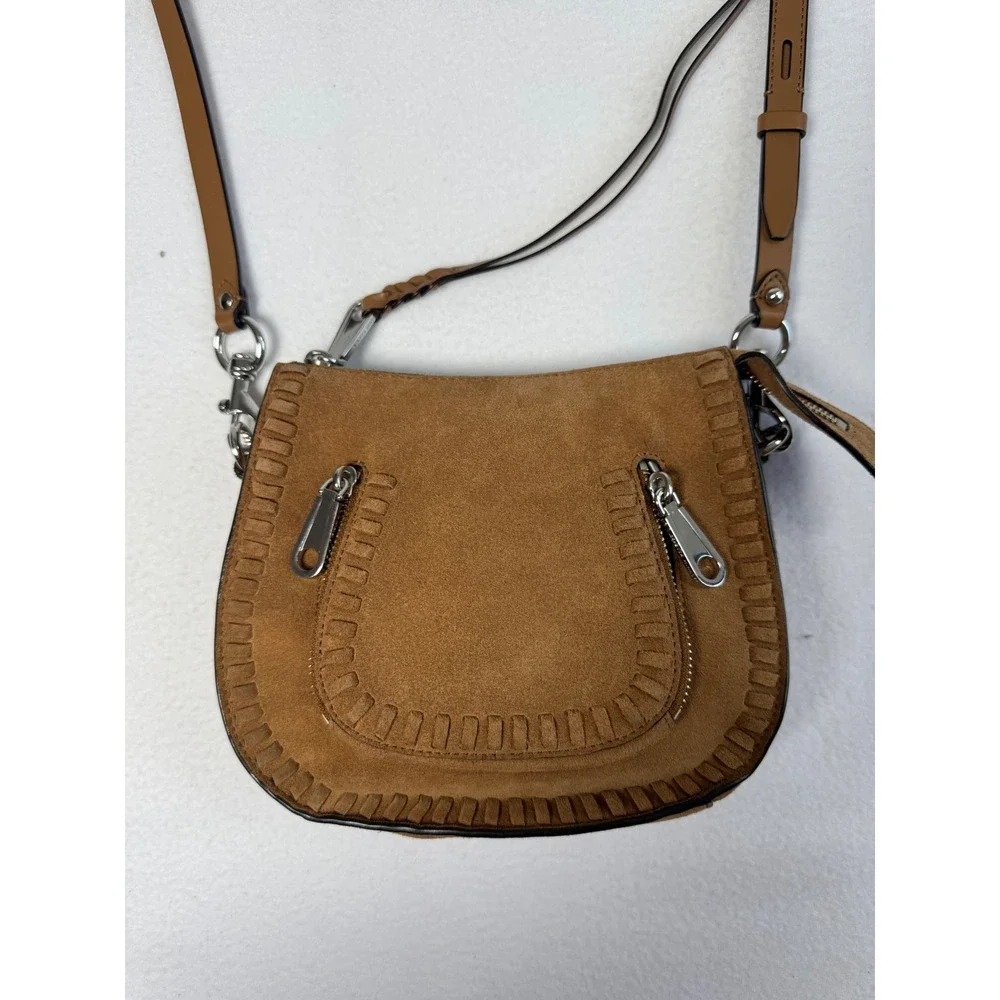 Western Boho Rebecca Minkoff Womens Small Crossbody Bag Cognac‎ Suede Whipstitch